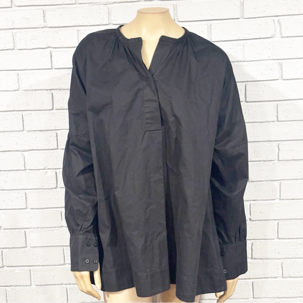 COS Black Elegant Pleated Cotton Tunic Blouse